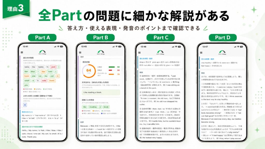 中学校英語スピーキングテスト対策アプリ「ESAT-J Bridge」が選ばれる理由③